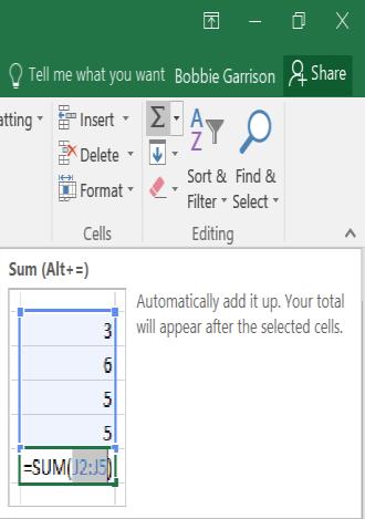 Example of selected row with formula when