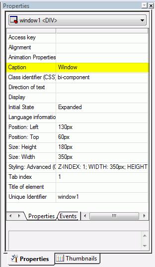Creating a Rich Internet Application (RIA) With HTML Composer 6. You may rename the default window title by typing text in the Caption properties field of the Properties window. 7.