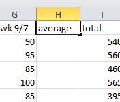 Type average into cell H1. Click on H2.