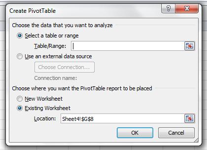 Select PivotTable from the selection.