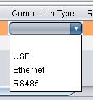 v. Select connection type for your system. It allow configure for USB, Ethernet and RS485.