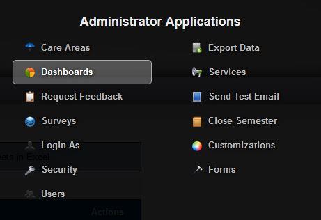 Using the Data Dashboard 1. While logged into Insight, hover over Administration (or Management depending on your role) and click on Dashboards from the drop down menu.