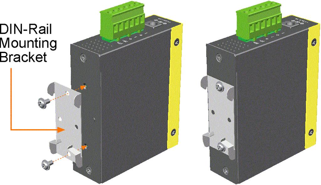 2.3 DIN-Rail Mounting In the product package, a DIN-rail bracket is installed on the device for mounting the converter in a industrial DIN-rail enclosure.