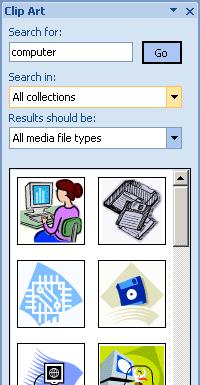 1 of 1 Clip Art and Graphics Inserting Clip Art Click where you want the picture to go (you can change its position later.