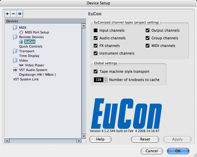 4. Select EuCon from the drop-down list.