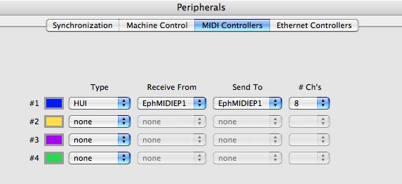 Figure 9-4 Pro Tools Peripherals dialog 4. Configure a HUI controller for each Artist media controller in your network (up to four). 5.