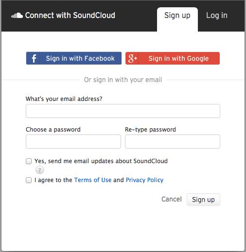 In this section, we explain how to create a SoundCloud account. We will not provide details about how to use this third-party service here.