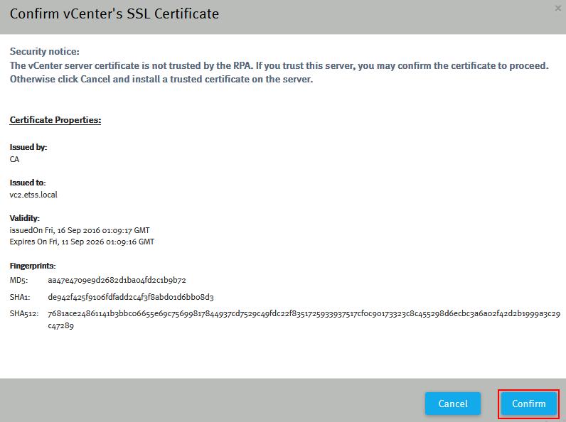 A pop-up may prompt you to confirm the SSL certificate.