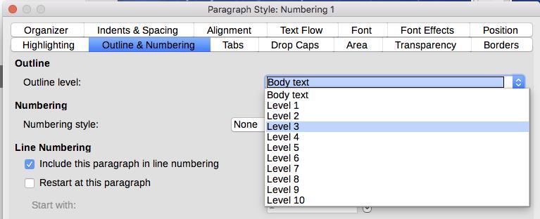 Figure 7: Assigning a paragraph style to an outline level Tip You can assign more than one paragraph style to an outline level, but only one paragraph style displays in Tools > Chapter Numbering.
