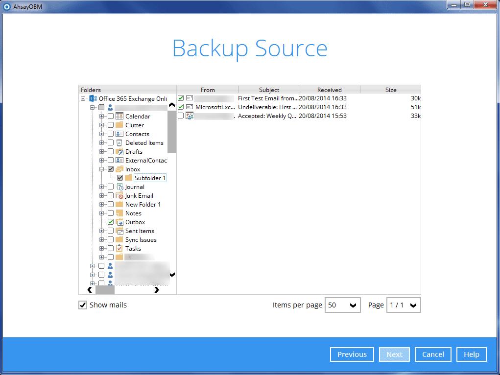 5. In the Backup Source menu, select the desired user account and content folder for backup.