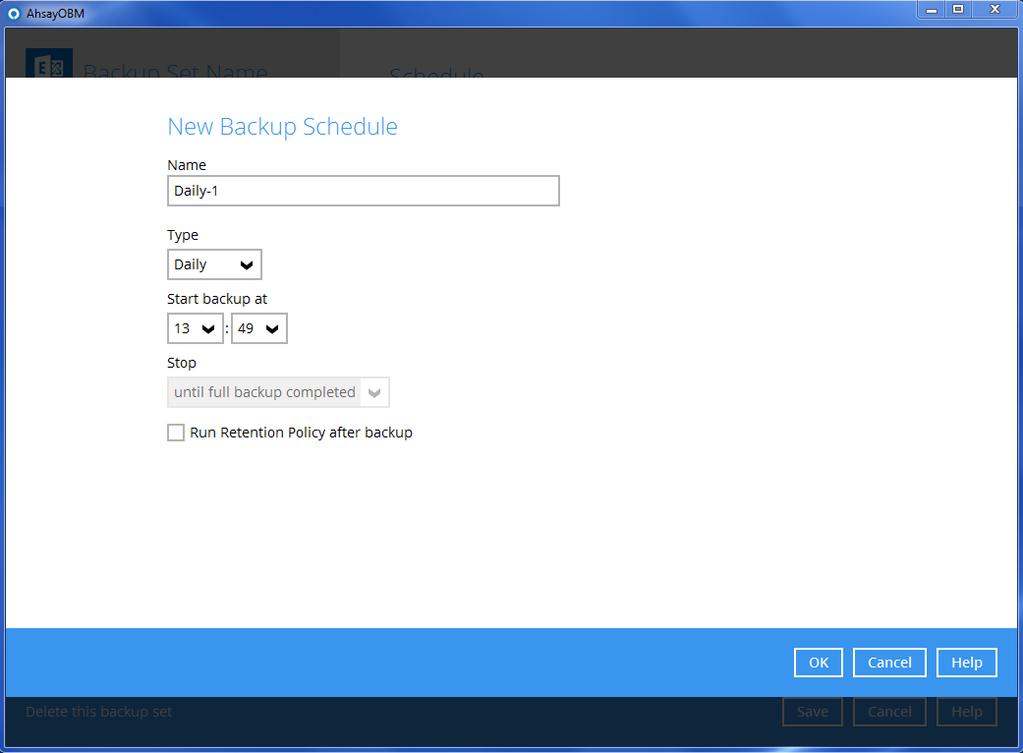 5. Configure the backup schedule settings on this page then click OK when you are done