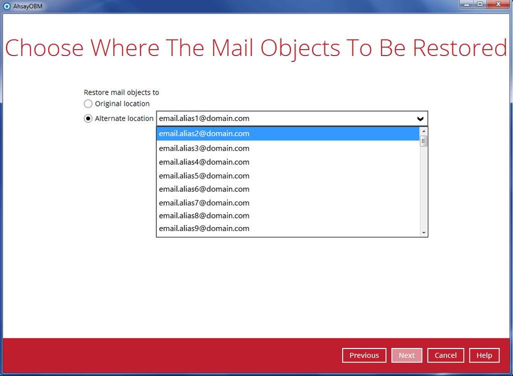 Original location restore mail objects to the original location
