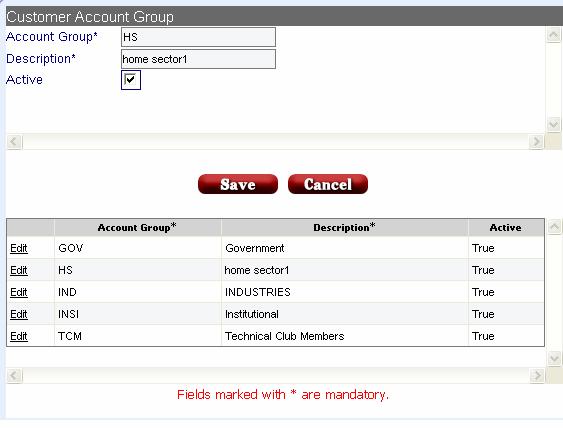 Customer Account Group like Government, Home Sector etc. for transaction.