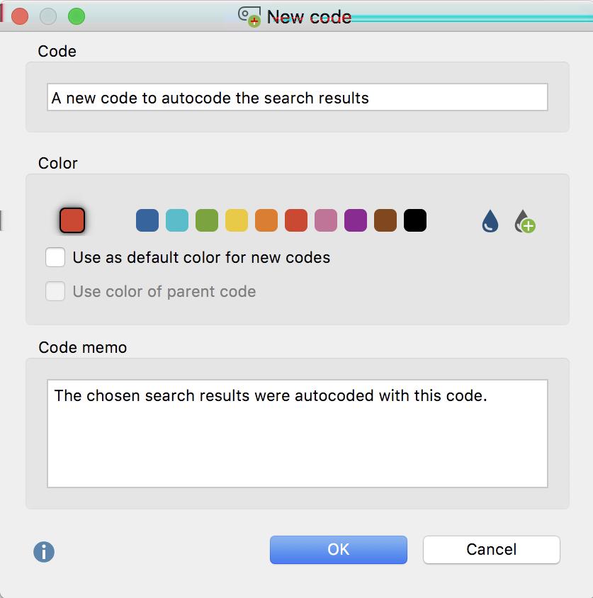 Autocode search results: Define a new code In the ensuing options window you can set the range