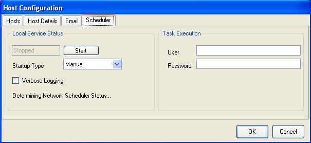 This window allows you to schedule tasks to run then email the results to specific recipients. The Scheduler tab requires a user login and password.