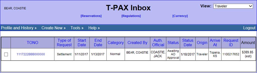 34 The TPAX Inbox page will display.