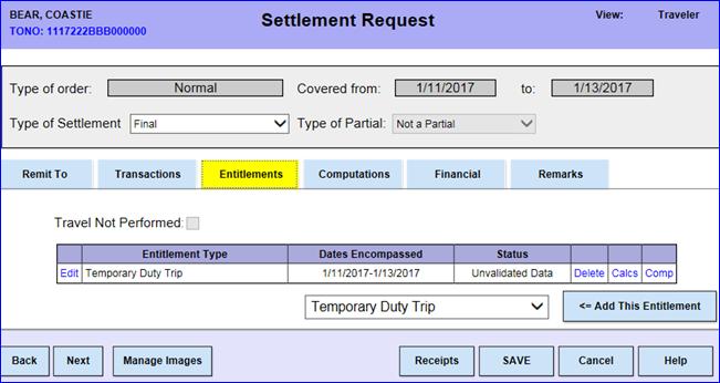 6 The Entitlements tab will display. Click the Edit link. 7 The What s Authorized tab on the Temporary Duty Trip page will display.