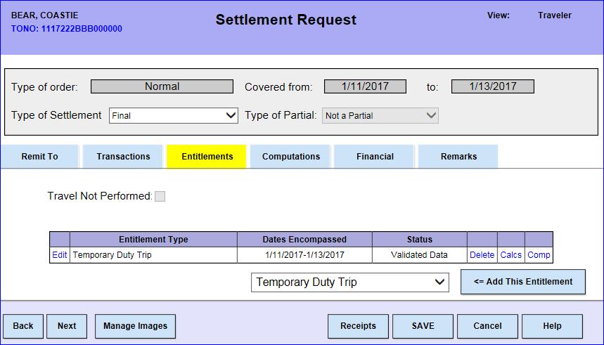 18 The Entitlements tab will display.