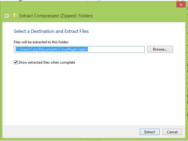 Step 9) Have the file Extract or Unzip to your MyDocuments or Documents Folder.