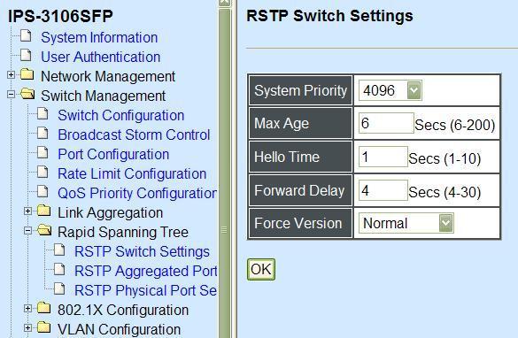 Click the folder Rapid Spanning Tree from the Switch Management menu and then three options within this folder will be displayed as follows. 1.