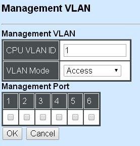 CPU VLAN ID: To assign current VID for CPU (management) VLAN Mode: To specify VLAN mode for management VLAN.