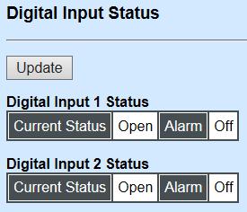 Current Status: Status at present is either Open or Close on electrical circuit. Alarm: Shows whether the alarm is triggered.