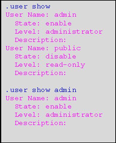 .user enable superuser.user disable superuser.user password superuser super super.user set-ro private.