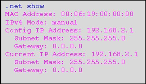 .net set-gw <A.B.C.D> <A.B.C.D> Specify the IP address of a gateway or a router, which is responsible for the delivery of the IP packets sent by the Managed Industrial PoE Switch.
