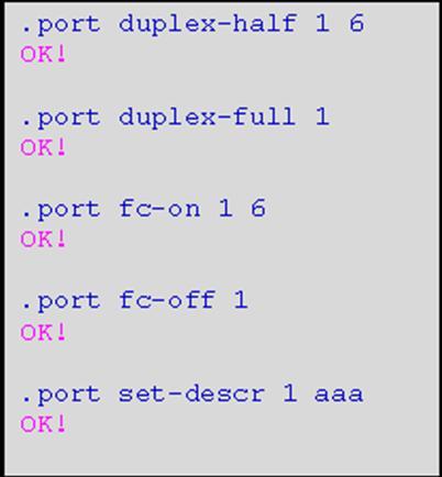 .port status [port_id] [port_id] Show designated current port information including Type, State, Auto-negotiation, Speed, Duplex, Flow Control, Description.