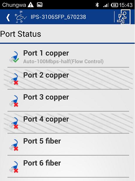 Status: Shows the current status of each port. Configuration: You may set up each port of the switch here, including state, port type, speed, duplex, flow control and description.