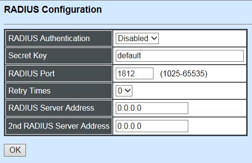 When RADIUS Authentication is enabled, User login will be according to those settings on the RADIUS server(s).