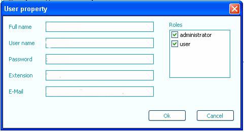 The User Property window is displayed: Complete all relevant details in the fields and click OK.