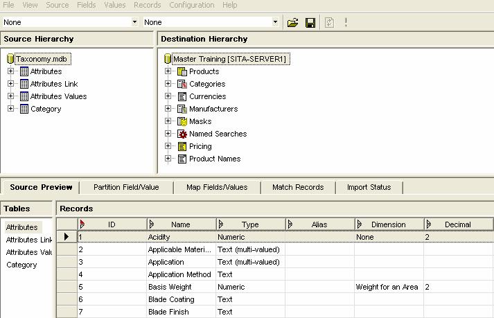 Business Scenario Let s take an example of importing source data (attribute text values) into Taxonomy table (categories). The source data is an MS Access database table.