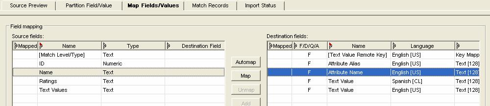 6. In the Destination Fields pane, click on the Attribute Name