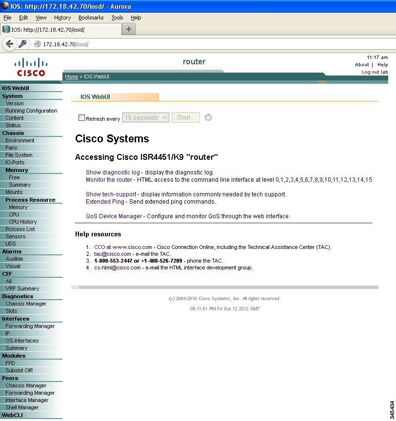 Using the Management Interfaces Web User Interface Management An example showing the IOS web user interface home page is shown in the following figure.