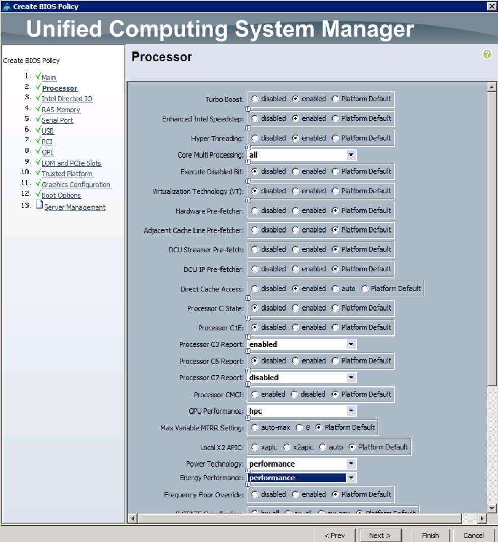 Cisco UCS Configuration Figure 38 Processor Settings in BIOS