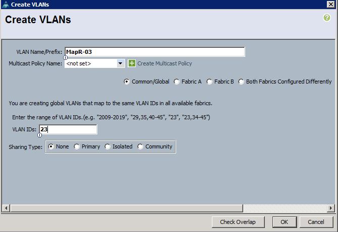 Cisco UCS Configuration Figure 64 Create VLAN for MapR-02 Internal VLAN 21.