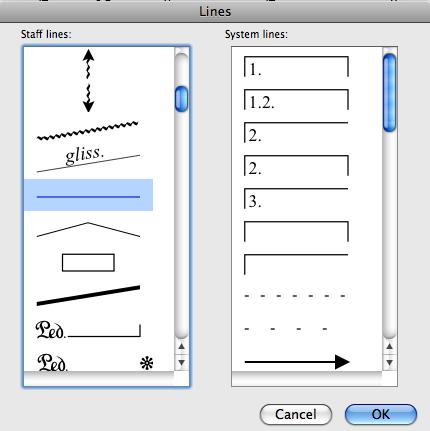 Answer lines Add a line underneath each bar to allow students to write their answers: Press L to open the Lines menu Sibelius 5 & 6: select the plain horizontal line from the Staff lines box on the