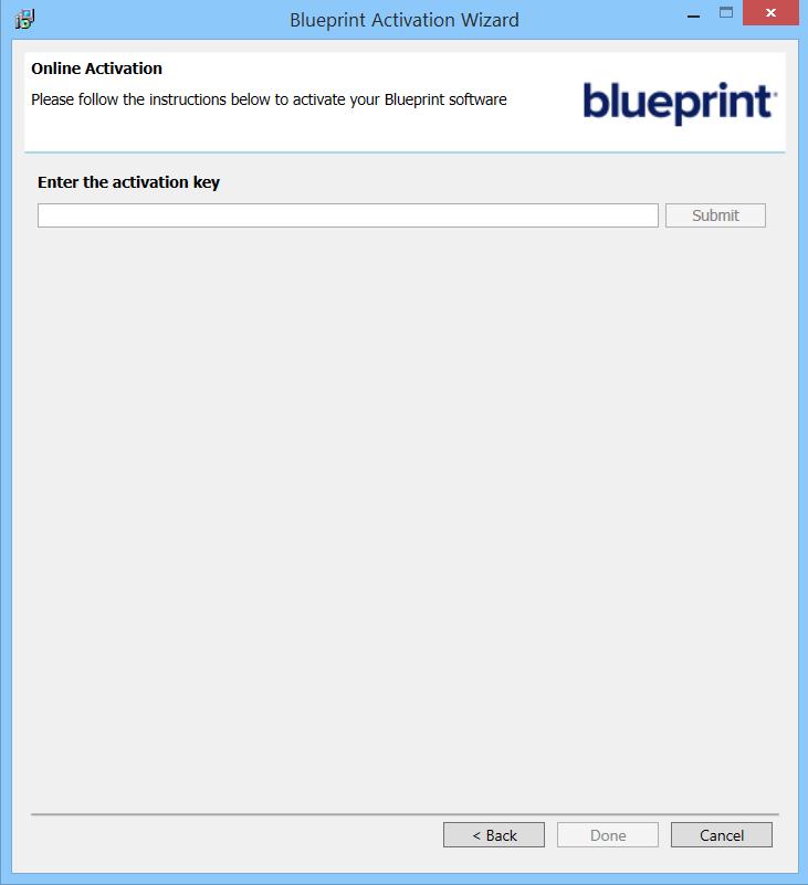 C:\Program Files\Blueprint Software Systems\Blueprint\Setup The Blueprint Activation Wizard looks like this: 2. Select the website you want to activate by selecting an option from the drop-down list.