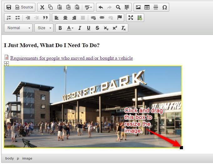Adding an Image While editing a page, you have the option to insert an image into the page.