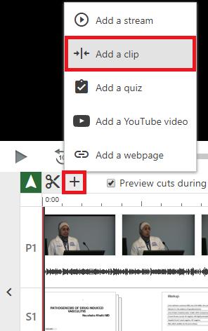 13. Add Clips 13.1. You can splice multiple sessions into your recording. Click here to watch the video tutorial. 13.2. Click on the Plus icon to the right of the scissors then choose Add a clip (Fig.