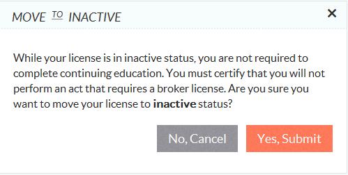 While your license is in inactive status, you are not required to complete