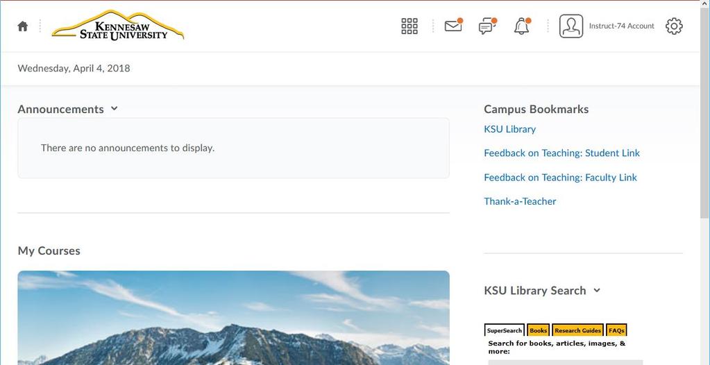 5. When you have logged in to D2L Brightspace, the main Home Page will appear on your screen.