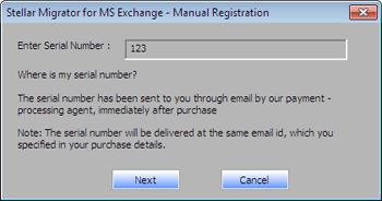 In Welcome to Stellar Phoenix - Electronic Software Registration wizard, click Cancel. 6. Stellar Migrator for MS Exchange dialog box will open, click Yes. 7.