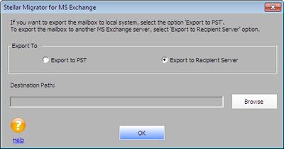 Export to Recipient Server Export to Recipient option of the Recipient Exchange Server enables you to export your mailboxes to another MS Exchange server.