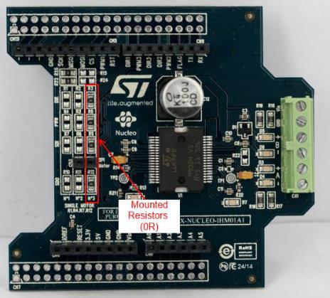 Setup & demo examples System requirements to drive up to 3 motors (3/3) 9 The X-NUCLEO-IHM01A1 expansion board for the second motor must have: Mounted resistors (0R) on R2, R5, R8 and R11 Unmounted