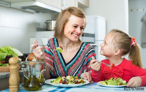Appendix Figure 1: Image from Adobe Stock with title Woman and little girl eating at kitchen, and tags woman little girl eating