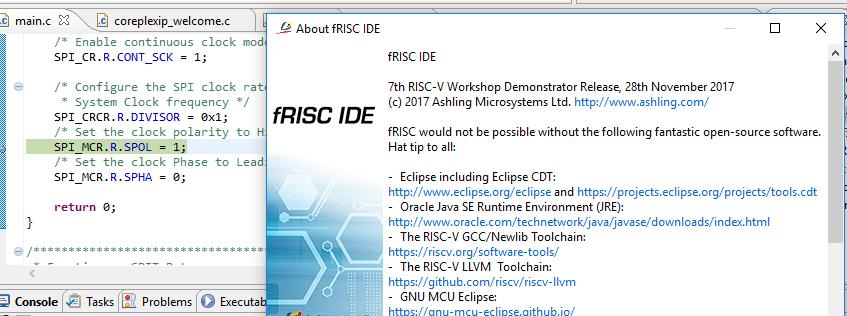 Software Development using Ashling RISC-V IDE Ashling RISC-V IDE Integrates with Imperas Virtual Platforms/Processor Models IDE supports full software development
