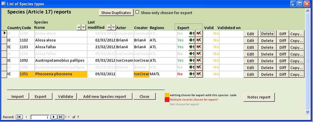 Export You can export the reports to xml. Export the Species report, Habitats report and General Report to Xml (3 separate reports).