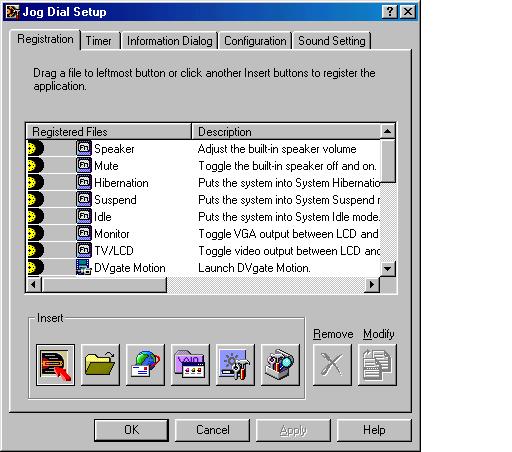 Customizig Your otebook Computer 32 Settig up the Jog Dial About the Software o your otebook Computer Allocatig Other Fuctios to the Jog Dial You ca allocate other fuctios to the Jog Dial or delete